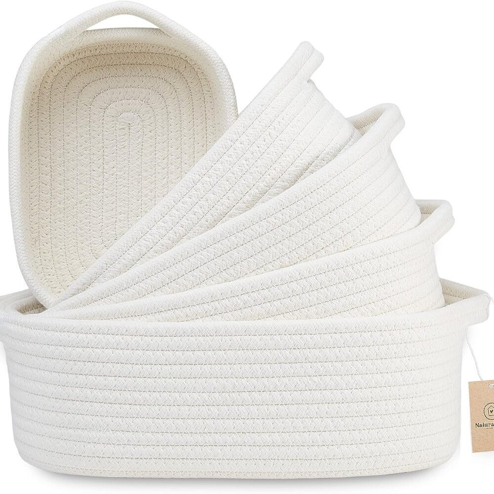 5-Piece Rectangle Storage Basket Set- Natural Cotton Rope Woven for Organizing!